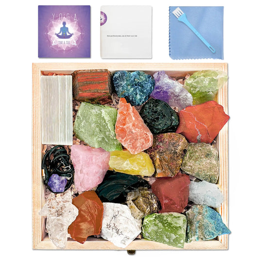 22pcs Real Crystals and Healing Stones with Crystal Neck Energy Crystals for Beginners Meditation Yoga Crystals for Beginners with Guide Wooden Gift Set 7 Chakras Energy Crystals