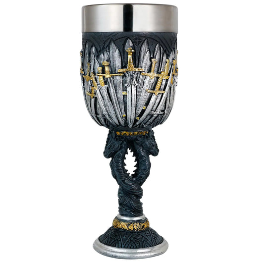 alikiki Medieval Swords Dragon Wine Goblet - GOT D&D Game Chalice of Merchandise - 7oz Stainless Steel Drinking Cup - Fantasy Dungeons and Dragons Party Gifts for Birthday Men Women