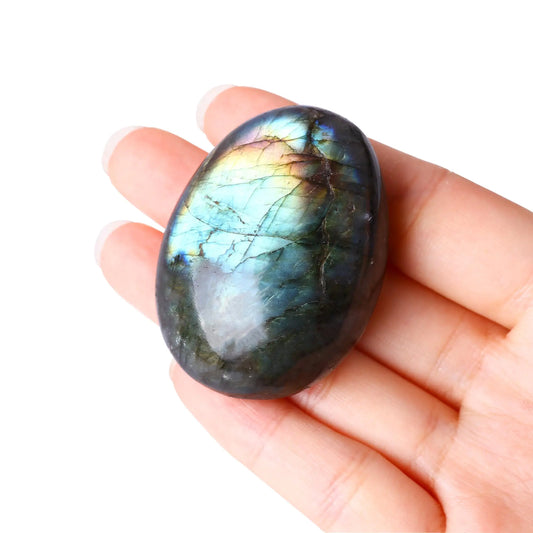 1pc Labradorite Palm Stone Healing Crystals Oval Shape Pocket Stones Worry Stones and Stones for Reiki Release Anxiety Stress Negative